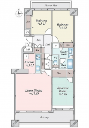 広島市西区井口台、マンションの間取り画像です
