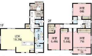 広島市東区福田、新築一戸建ての間取り画像です