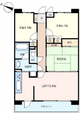 広島市西区草津南、マンションの間取り画像です