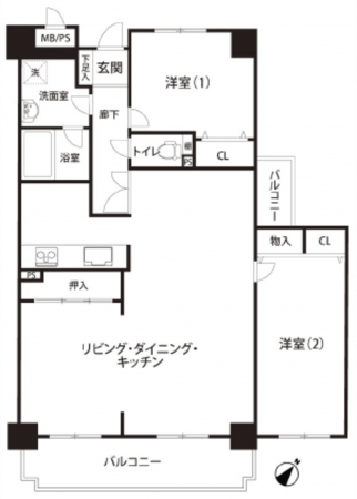 広島市西区田方、マンションの間取り画像です