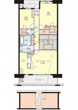 広島市南区出島、マンションの間取り画像です