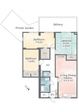 広島市南区西本浦町、マンションの間取り画像です