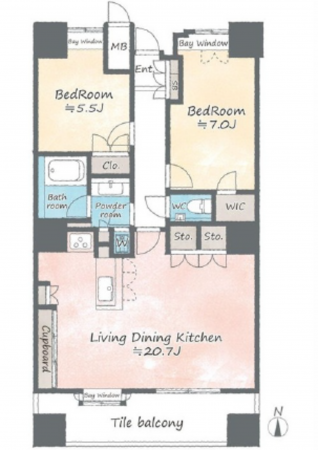 広島市中区上八丁堀、マンションの間取り画像です