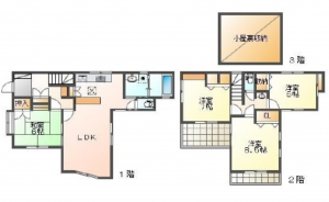 広島市西区大芝、中古一戸建ての間取り画像です