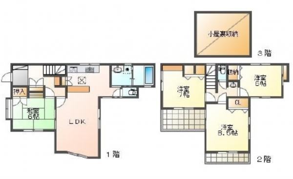 広島市西区大芝、中古一戸建ての間取り画像です