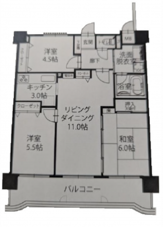 広島市中区加古町、マンションの間取り画像です