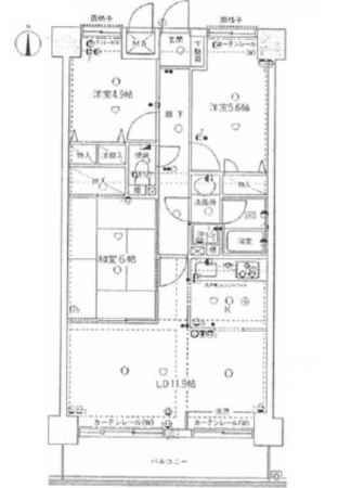広島市南区宇品西、マンションの間取り画像です