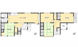 広島市南区向洋新町、中古一戸建ての間取り画像です