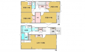 広島市西区井口鈴が台、新築一戸建ての間取り画像です