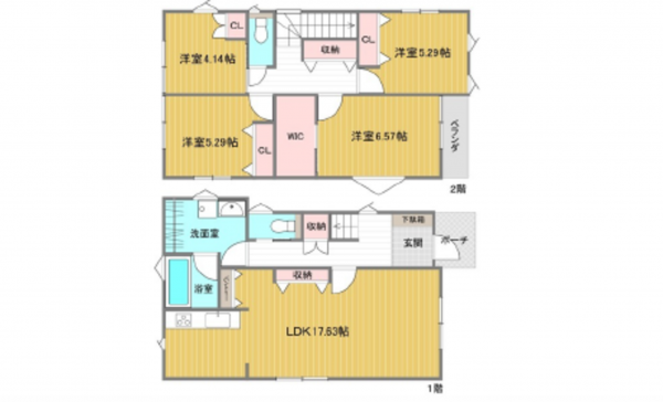 広島市西区井口鈴が台、新築一戸建ての間取り画像です