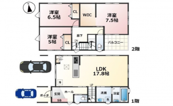 広島市西区新庄町、中古一戸建ての間取り画像です