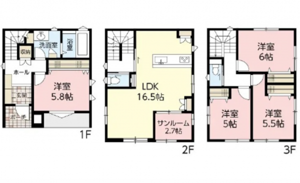 広島市東区牛田南、新築一戸建ての間取り画像です