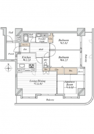 広島市東区戸坂千足、マンションの間取り画像です