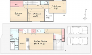 広島市西区己斐大迫、新築一戸建ての間取り画像です