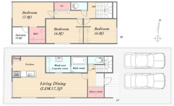 広島市西区己斐大迫、新築一戸建ての間取り画像です