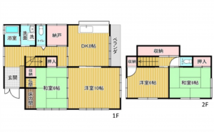 広島市東区牛田早稲田、中古一戸建ての間取り画像です