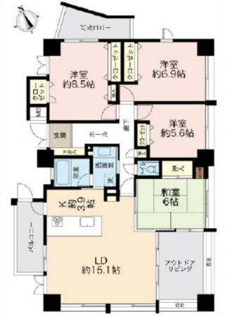 広島市中区舟入南、マンションの間取り画像です