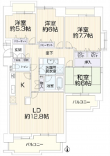 広島市西区井口台、マンションの間取り画像です