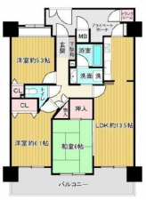 広島市西区井口台、マンションの間取り画像です