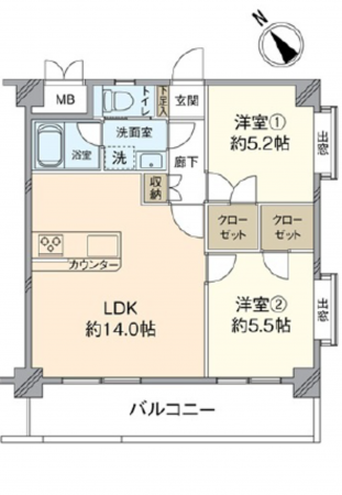 広島市西区己斐本町、マンションの間取り画像です