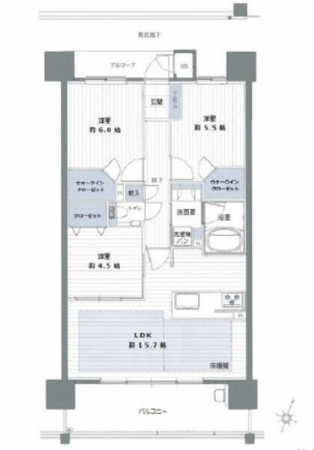 広島市南区東雲、マンションの間取り画像です