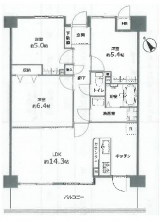広島市西区庚午北、マンションの間取り画像です