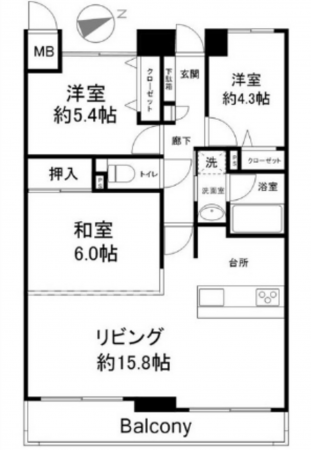 広島市中区河原町、マンションの間取り画像です