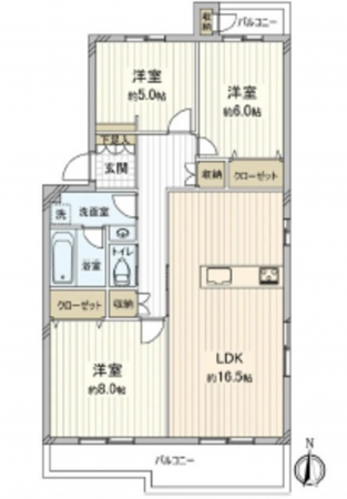 広島市西区鈴が峰町、マンションの間取り画像です