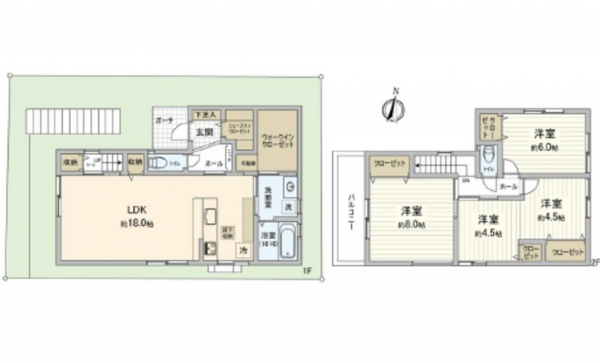 広島市西区井口鈴が台、新築一戸建ての間取り画像です