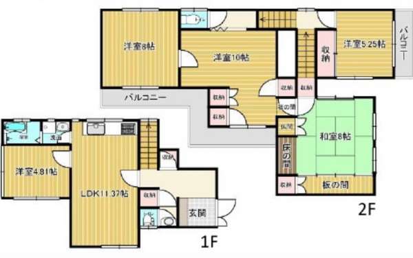 広島市東区牛田新町、中古一戸建ての間取り画像です