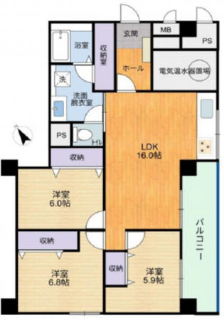広島市中区竹屋町、マンションの間取り画像です
