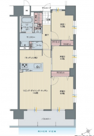 広島市西区南観音町、マンションの間取り画像です