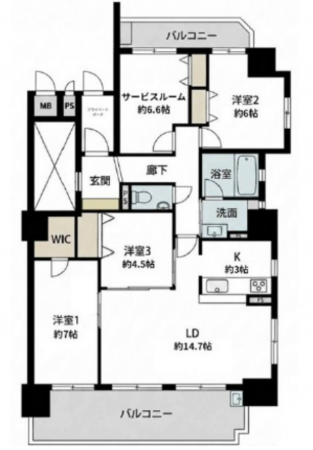 広島市南区松川町、マンションの間取り画像です