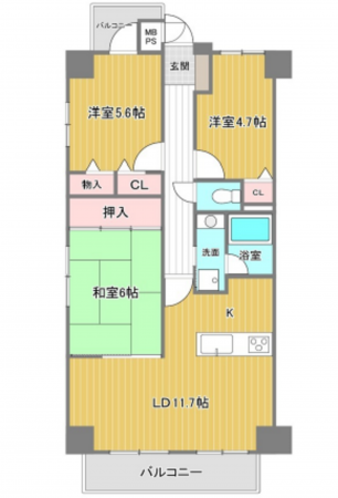 広島市東区上温品、マンションの間取り画像です