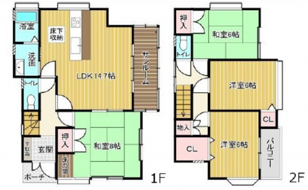 広島市東区中山上、中古一戸建ての間取り画像です