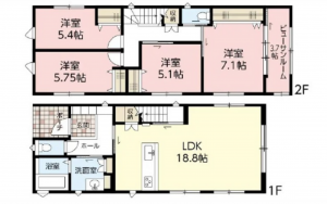 広島市西区井口、新築一戸建ての間取り画像です