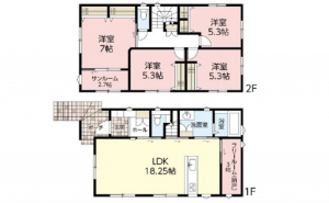 広島市西区井口鈴が台、新築一戸建ての間取り画像です