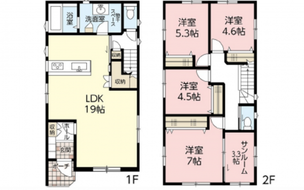 広島市西区三滝本町、新築一戸建ての間取り画像です