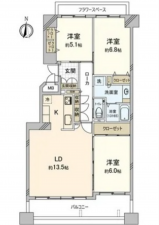 広島市西区井口台、マンションの間取り画像です