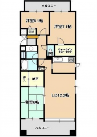 広島市東区牛田早稲田、マンションの間取り画像です