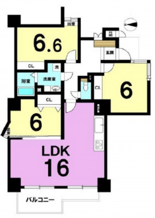 広島市東区戸坂くるめ木、マンションの間取り画像です