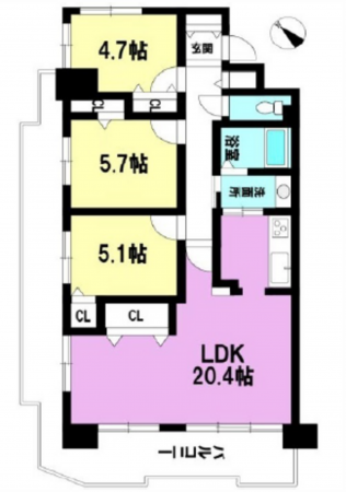 広島市中区江波南、マンションの間取り画像です