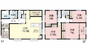 広島市東区馬木、新築一戸建ての間取り画像です