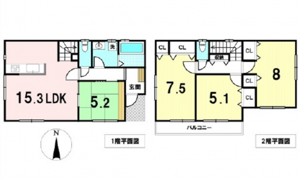 広島市東区福田、中古一戸建ての間取り画像です