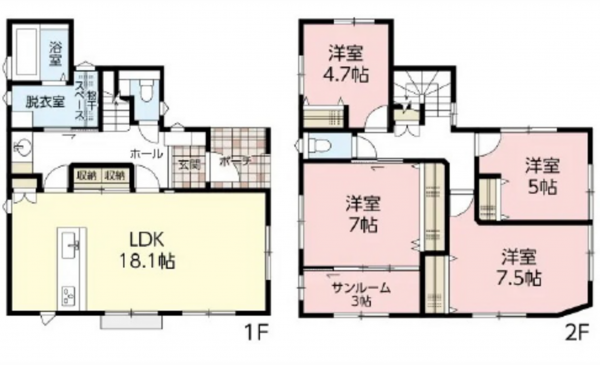 広島市南区向洋本町、新築一戸建ての間取り画像です