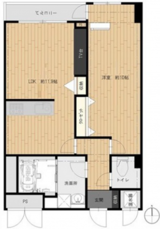 広島市西区東観音町、マンションの間取り画像です