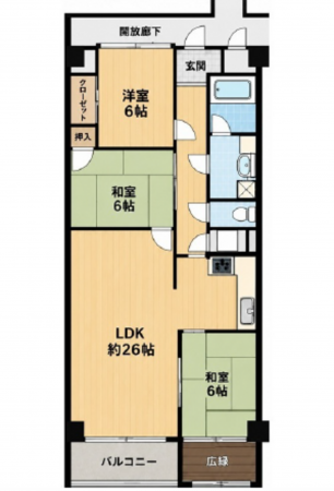 広島市西区三滝本町、マンションの間取り画像です