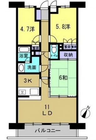 広島市西区草津南、マンションの間取り画像です