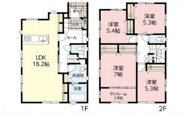 広島市南区南大河町、新築一戸建ての間取り画像です