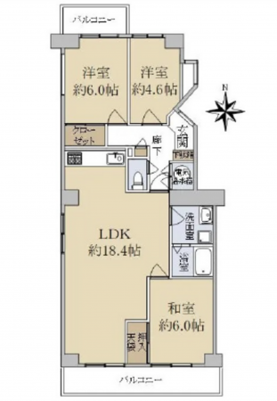 広島市西区横川町、マンションの間取り画像です
